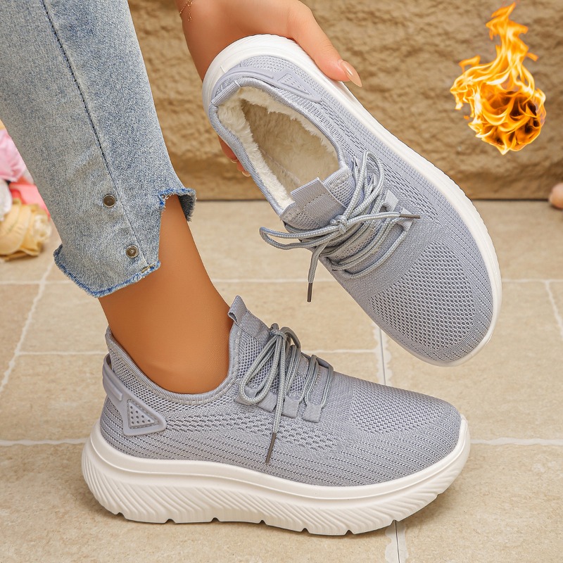 Tênis de Caminhada Feminino pa - Knit Fabric Lace Up Sneakers avaliação e preço