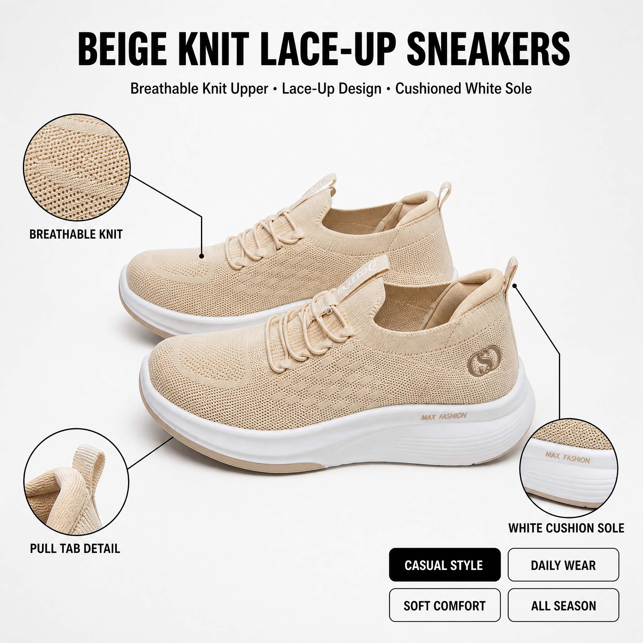Sapatos de caminhada de plataf - Knit Fabric Lace Up Sneakers avaliação e preço