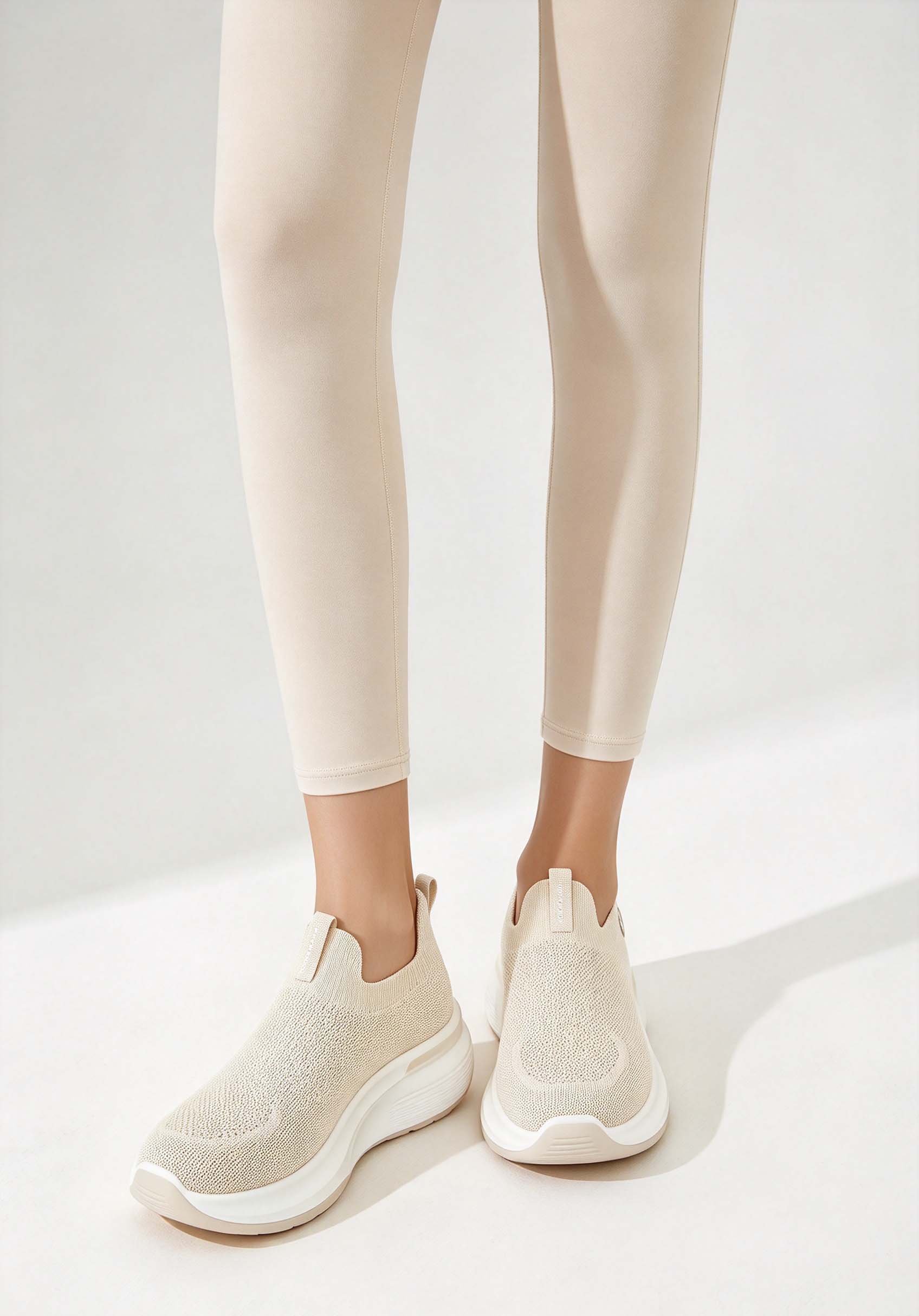 Sapatos de caminhada de plataf - Knit Fabric Lace Up Sneakers avaliação e preço